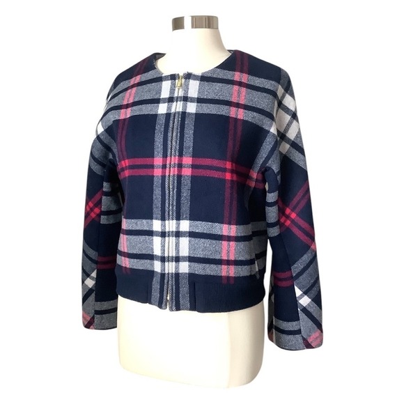 J. Crew Factory Jackets & Blazers - J.Crew Women Jacket Blue Plaid Wool Bomber Jacket Size Medium MSRP $148